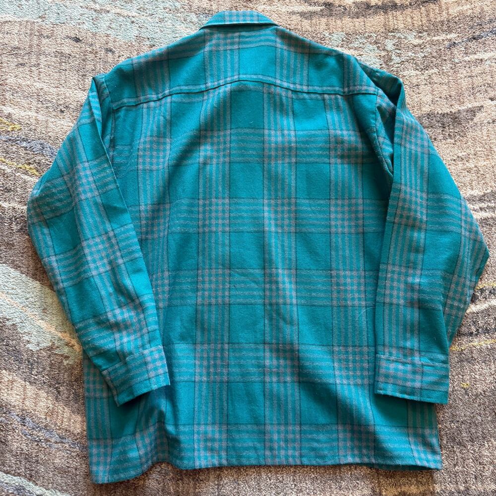 Men's Vintage 80's Winterweights Teal Blue Gray Flannel Long Sleeve Shirt Sz XL - Picture 8 of 8